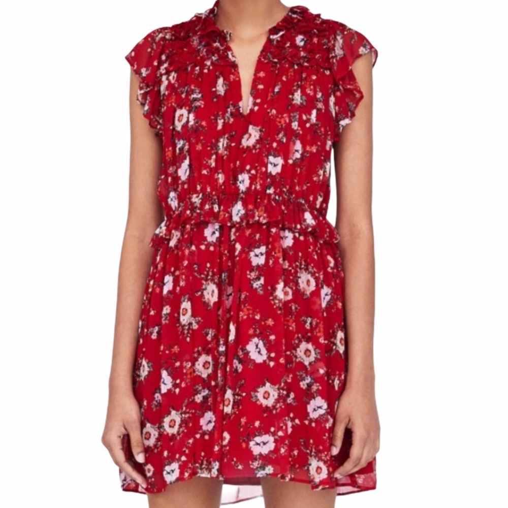 ZARA Red Mini Dress with Ruffle Detailing